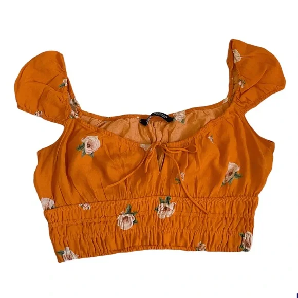 Zara orange floral milkmaid crop top - Picture 2 of 13
